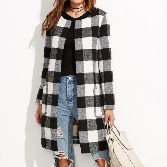 SHEIN Jackets & Blazers - Checkered Open Front Chic Collarless Coat